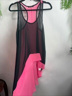 The Vintage Shop Black & Hot Pink Sheer Layered Tank Dress